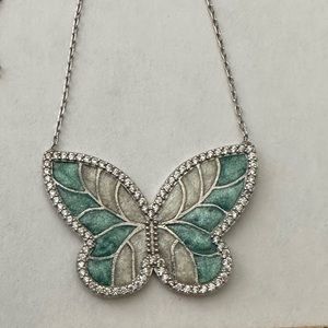 🦋 925 Silver butterfly necklace cz turquoise handmade enamel